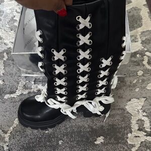 Stylish Black and White Combat Boots